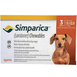 Simparica Chewable For Dogs 11.1-22 lbs 3 TABLETS